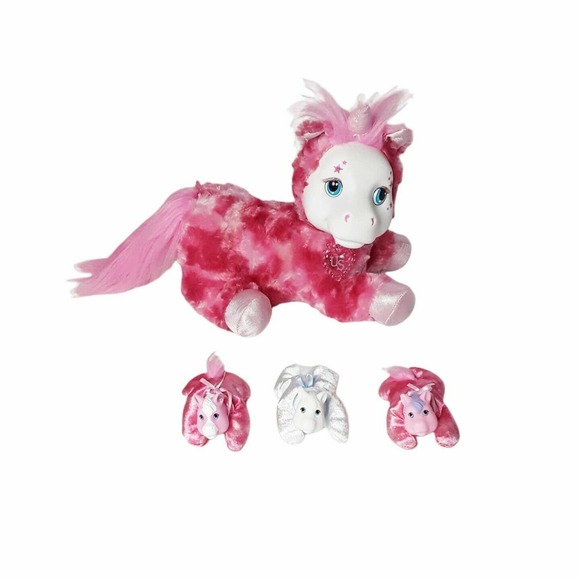 Unicorn Pony Surprise Aria Plush Pink Multicolor Stuffed Animal 3 Babies - Picture 1 of 8